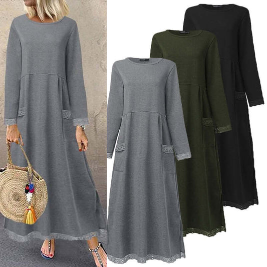 Fashion Women's Autumn Sundress ZANZEA 2022 Lace Patchwork Sweatshirts Dress Female Hoodies  Maxi Vestidos Pullover