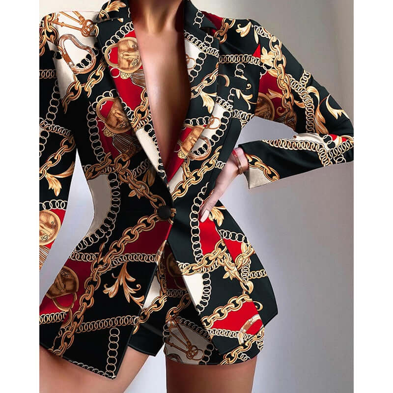 Fashion Two Piece Set Women Turn Down Collar Long Sleeve Jacket Shorts Set Sexy Women Outfits Button Design Autumn Women Sets