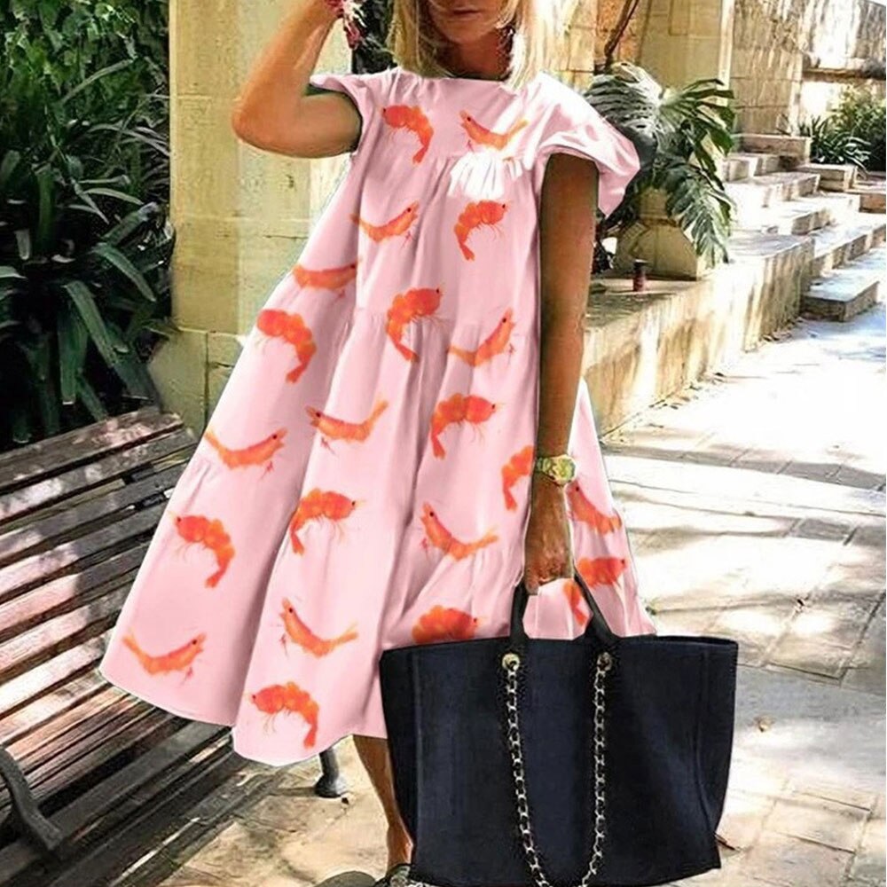 Oversized Vintage Patchwork Loose Dress Casual Short Sleeve O Neck Floral Print Ruffles Dress Elegant Beach Party Sundress Vesti