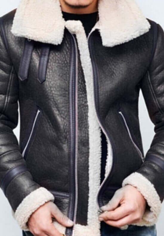 Men Jacket Winter Fur Belt Faux Leather High Neck Shearling Coat Wool Lining Long Sleeve Mens Leather Bomber Coats