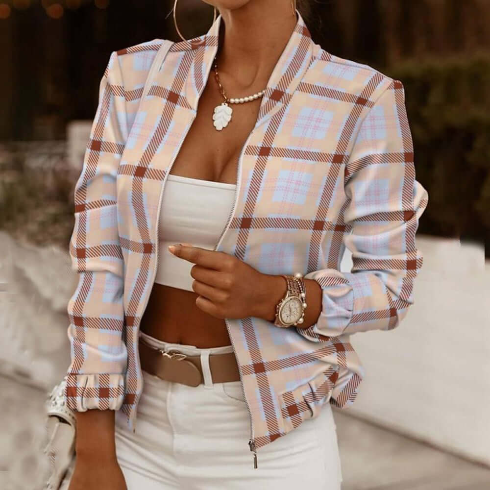 Spring Autumn Casual Thin Jacket Vintage Print Tops Women Fashion Long Sleeve Zipper Ladies Jackets Coat Woman Veste Femme