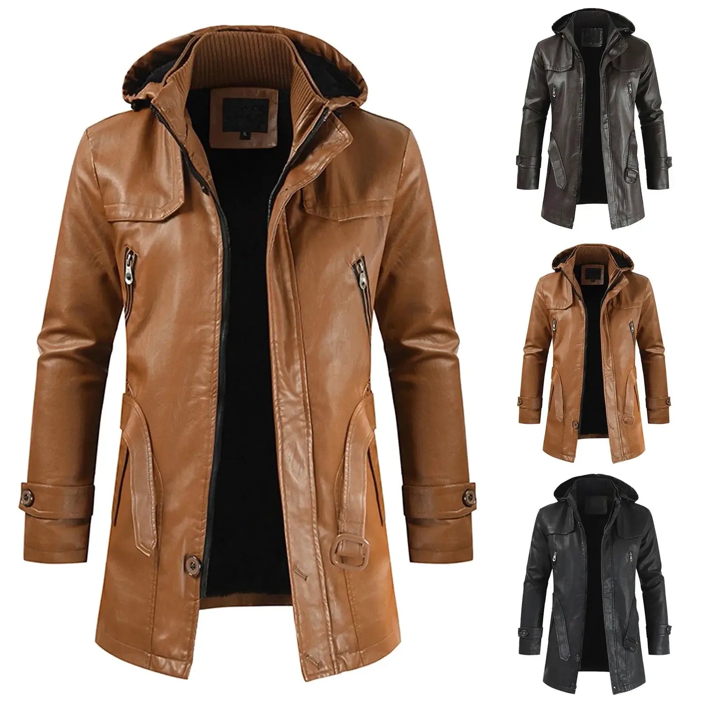 Men Faux Leather Jacket Hoodie Motorcycle Coat M-4XL Men's Jackets Casual Autumn Winter Warm Luxury