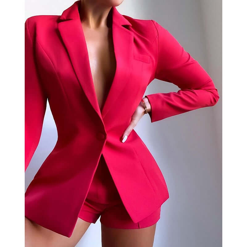 Fashion Two Piece Set Women Turn Down Collar Long Sleeve Jacket Shorts Set Sexy Women Outfits Button Design Autumn Women Sets