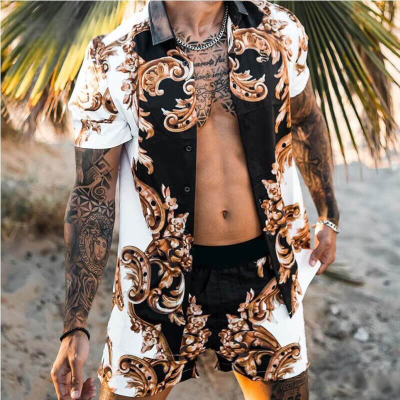 Men's Summer Fashion Hawaiian Beach Suit - Button Front