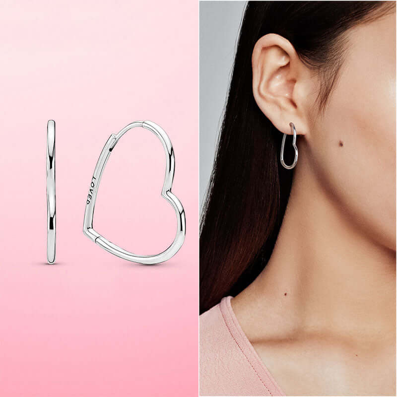 Silver Earrings Real 925 Sterling Silver Asymmetrical Heart Hoop Earrings for Women Fashion Silver Earring Jewelry Gift