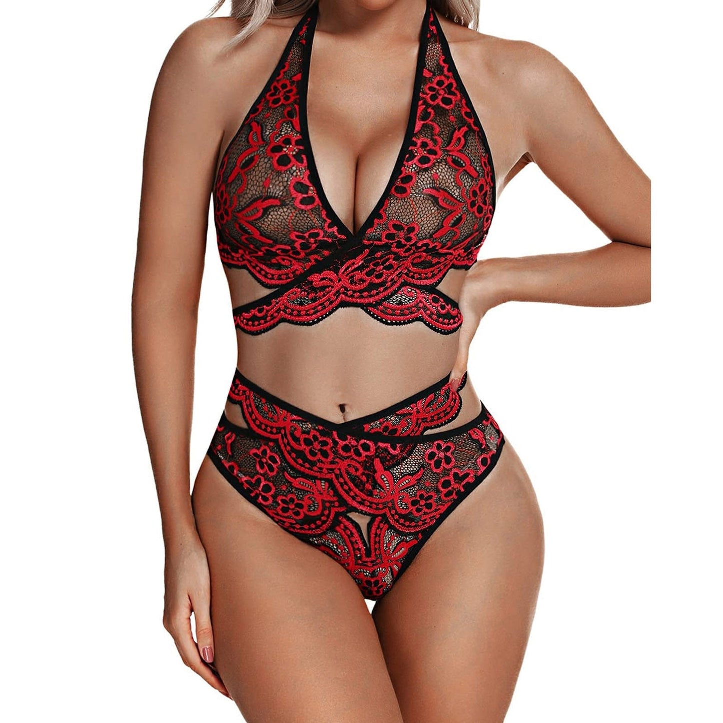 Floral Embroidered Plus Size Lingerie