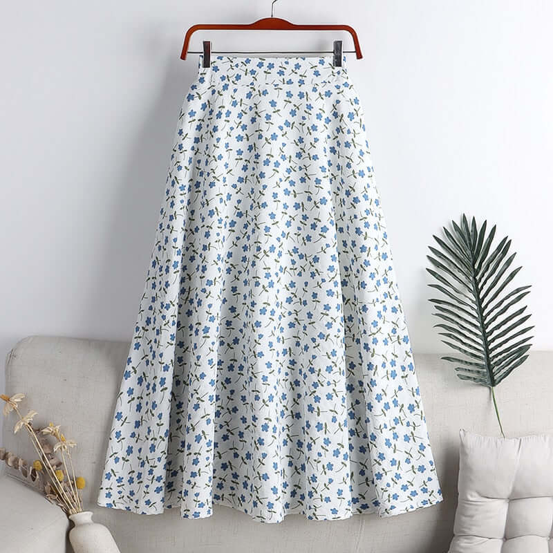 REALEFT New Stylish Floral Printed Tulle Mi-long Women Skirts High Waist Loose Female Umbrella Skirts Ladies Spring Summer