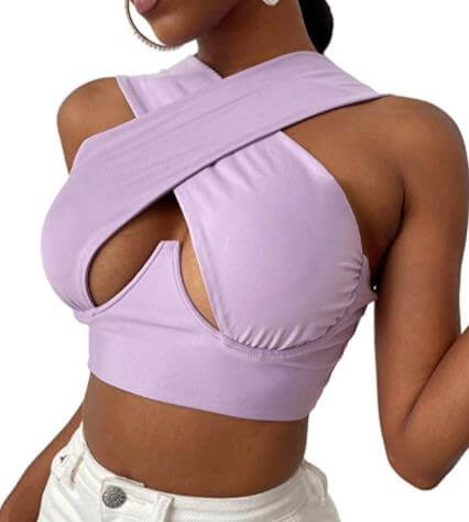 Women's Criss Cross Tank Tops Sexy Sleeveless Solid Color Cutout Front Crop Tops Party Club Streetwear Summer Lady Bustier Tops