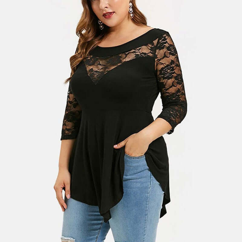 Plus Size Floral Lace Hollow Out Sexy Tunic Blouse Shirt Women Spring Autumn Big Size Tops Ruffles Irregular Blusas