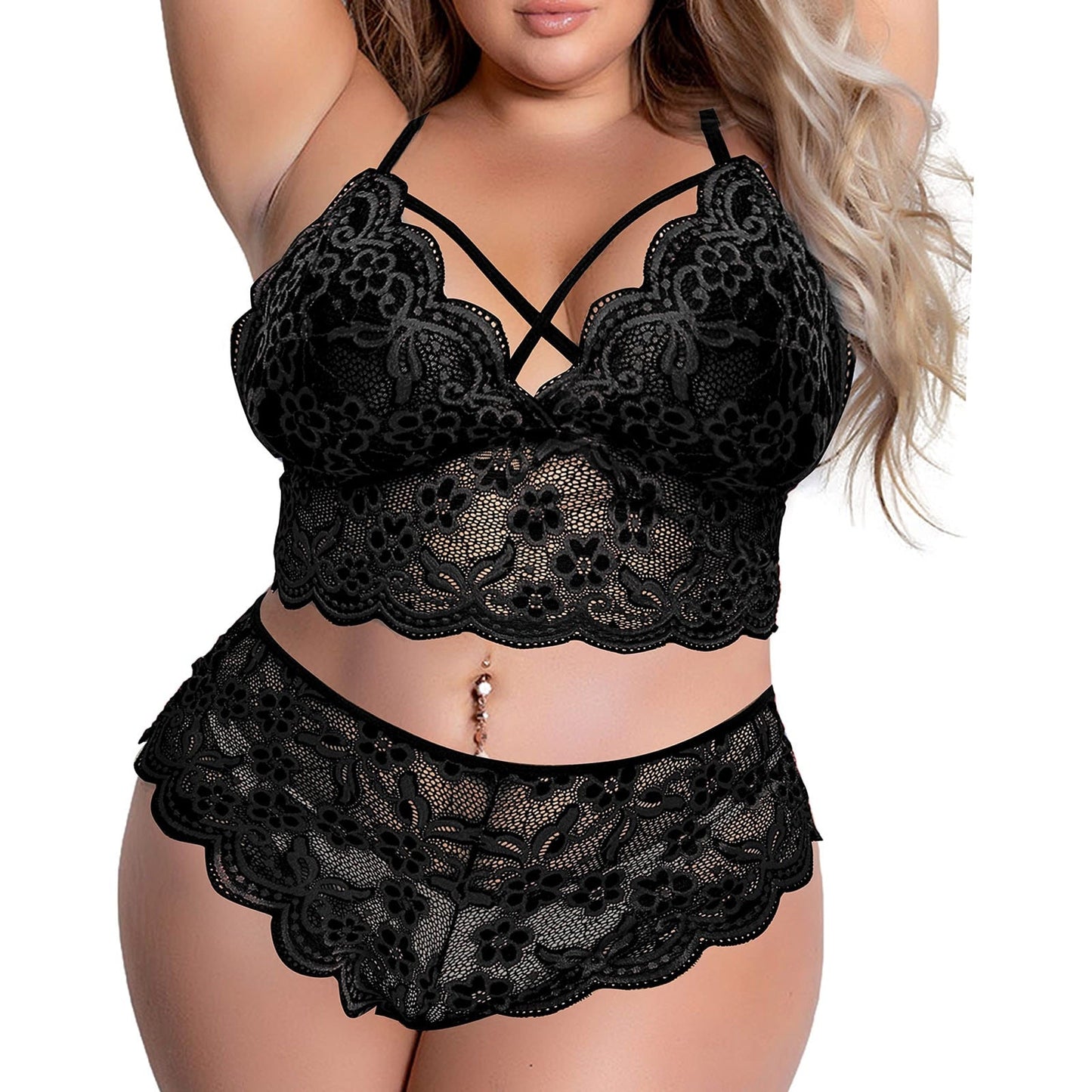 Floral Embroidered Plus Size Lingerie