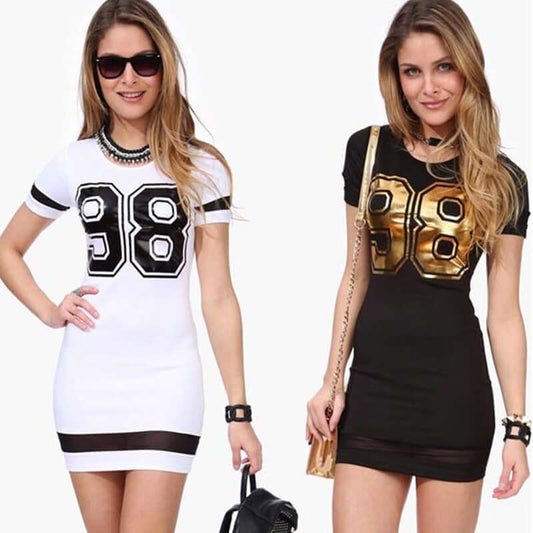 Women's sporty dress Short with half sleeves With number In two colors Black and white