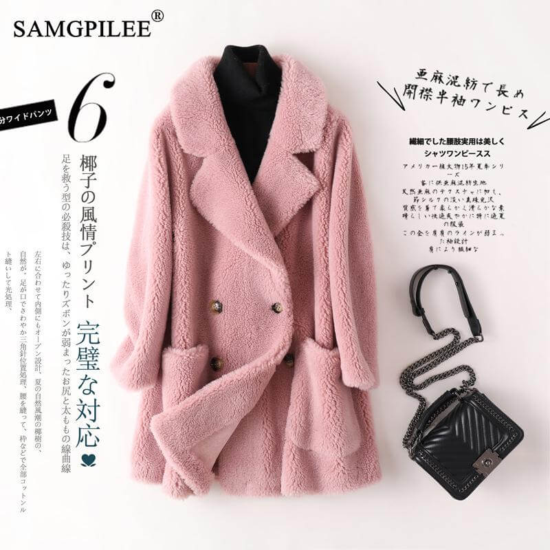 Real Fur Coat High Quality Australian Womens Wool Coats Thick Warm Elegant Loose Large Size Long Outwear Winter Coat For Women