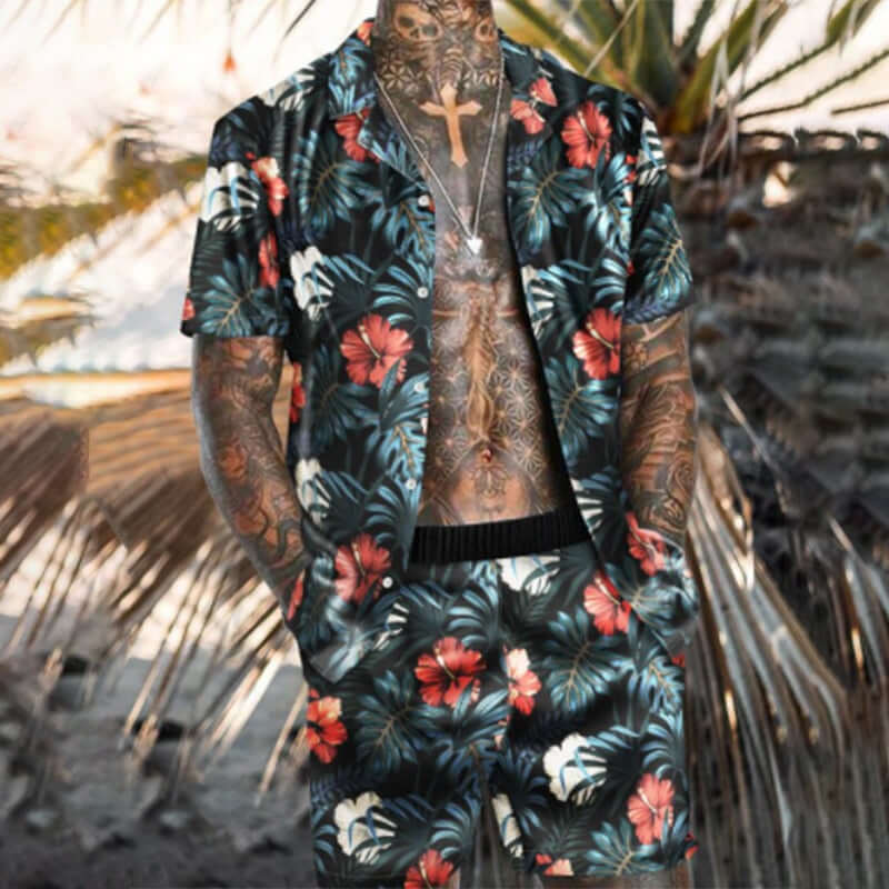 Men's Summer Fashion Hawaiian Beach Suit - Button Front