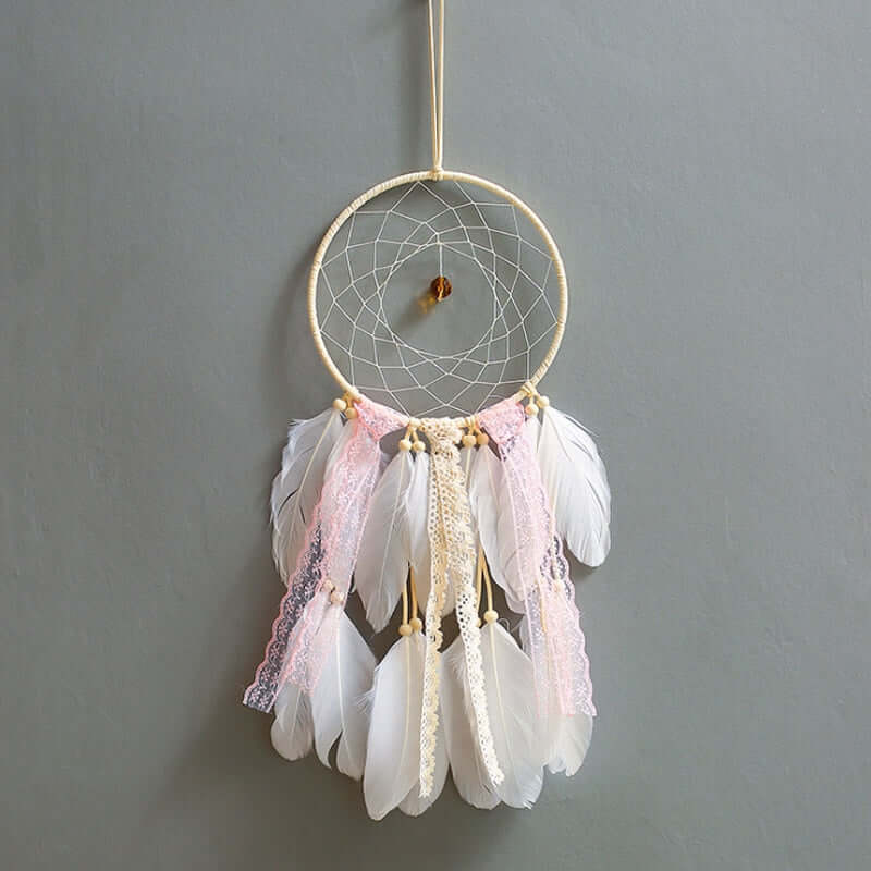 Original silver gray dream catcher 2 ring Indian feather hanging art gifts to bestie friends creative valentine's day gifts