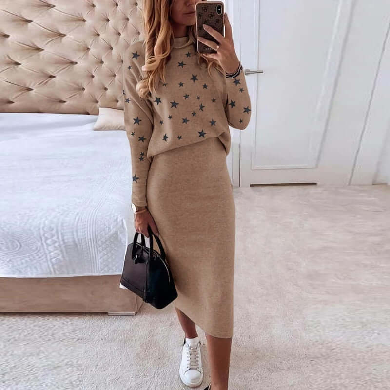 Women's Knitted Sweater Skirt Two Piece Set Women Slim Fit Elegant Tops Female Sweater Skirts Suits Office Lady Knitting Outfit