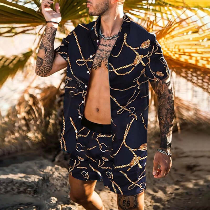 Men's Summer Fashion Hawaiian Beach Suit - Button Front