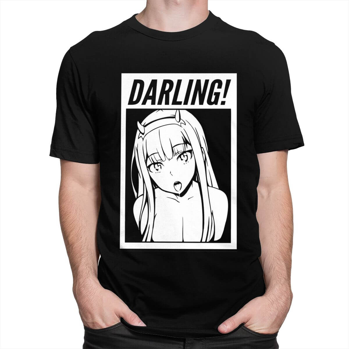 Darling In The Franxx T 恤男式 100% 棉超棒 T 恤 O 领短袖零二 T 恤合身动漫服装礼物