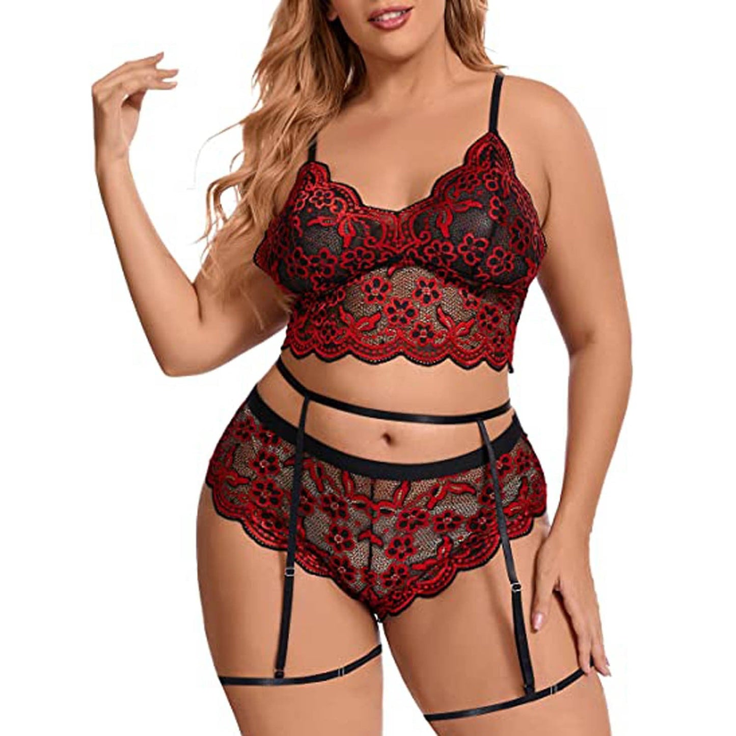 Floral Embroidered Plus Size Lingerie