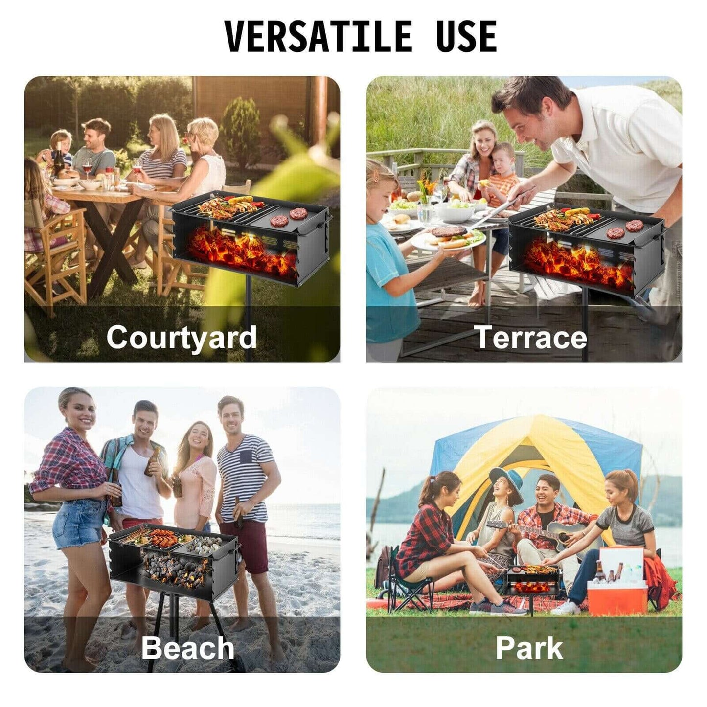 VEVOR Charcoal BBQ Grills Single Post Carbon Meat Grill w/ Cooking Grate 360º Adjustable rotary oven Camping Outdoor Barbecue