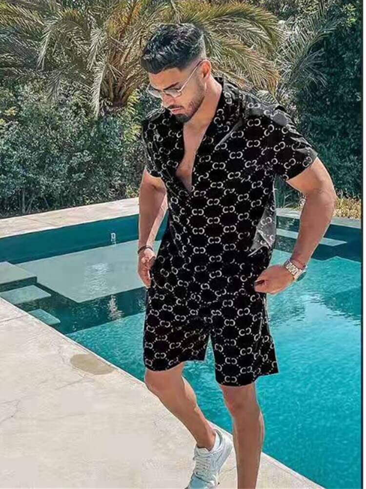 Men's Summer Fashion Hawaiian Beach Suit - Button Front