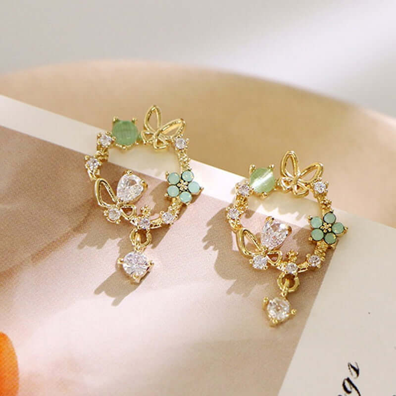 New Arrival Classic Round Pink Green Crystal Stud Earrings Sweet Flower Cirlce Jewelry