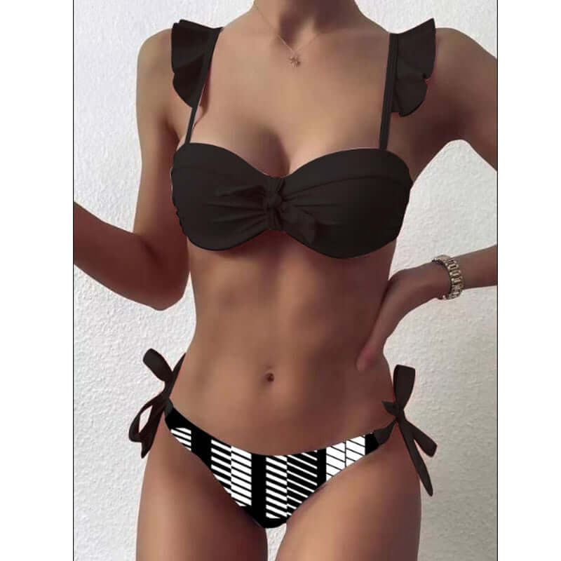 Striped Lace Ruffle Push-Up Bikini