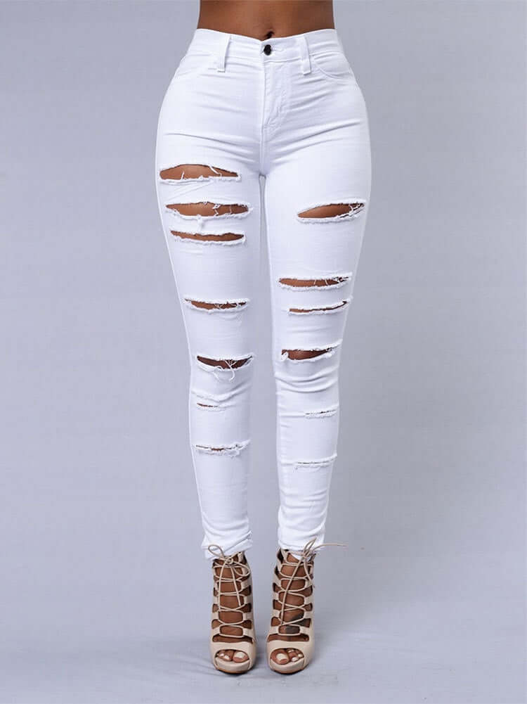 Hot sale ripped jeans for women sexy skinny denim jeans street fashion