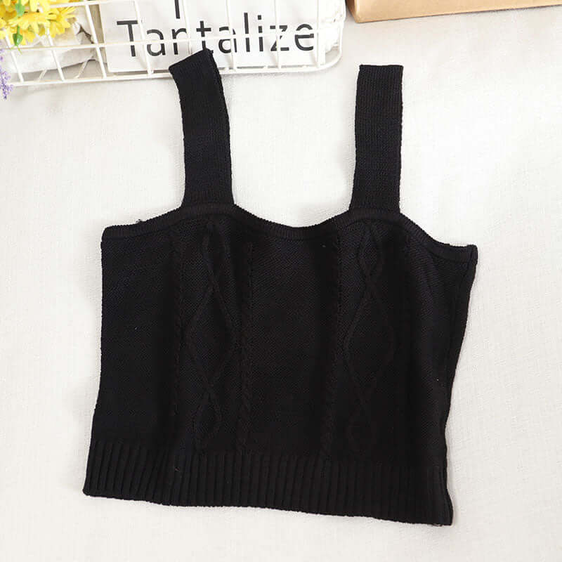 Women Floral Embroidery Tank Tops Cropped Female Chic Plain Cute Camisoles Ribbed Crop Top For Summer Vest Slim Knitted Top