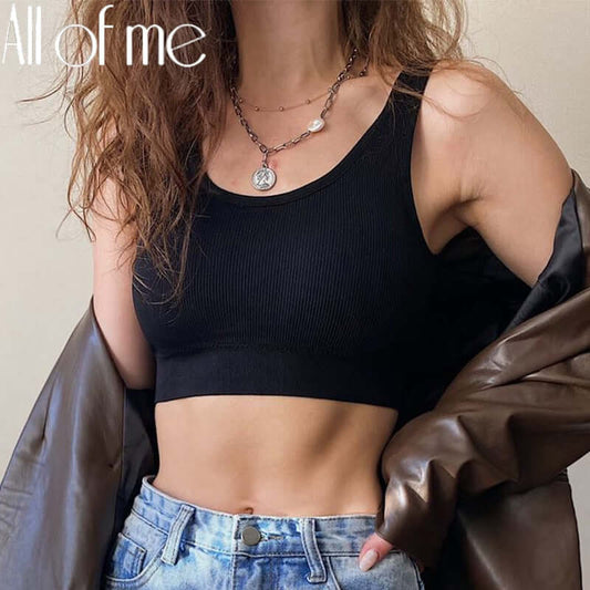 Women Tank Tops Streetwear Push Up Cropped Top for Female Lounge Solid Color Casual Sexy Lingerie Wirefree Camisole Fashion Girl