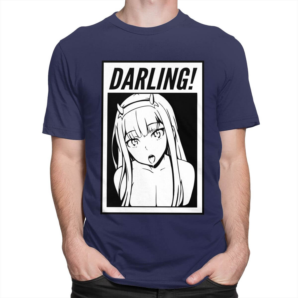 Darling In The Franxx T 恤男式 100% 棉超棒 T 恤 O 领短袖零二 T 恤合身动漫服装礼物