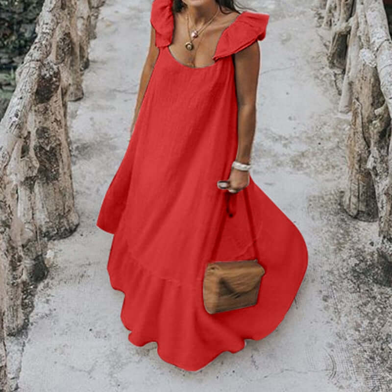 Celmia Bohemian Long Dress 2021 Women Solid Color Sexy Short Sleeve Ruffle Summer Sundress Casual Loose Beach Maxi Vestido Robe