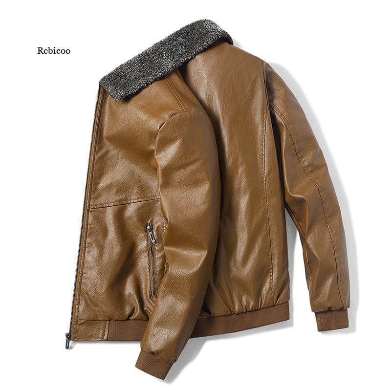 Winter Warm Men's Leather Jackets Thick Leather Casual Jacket Men's Coats Faux Fur Collar Men Pu Windproof Jacket Outerwear