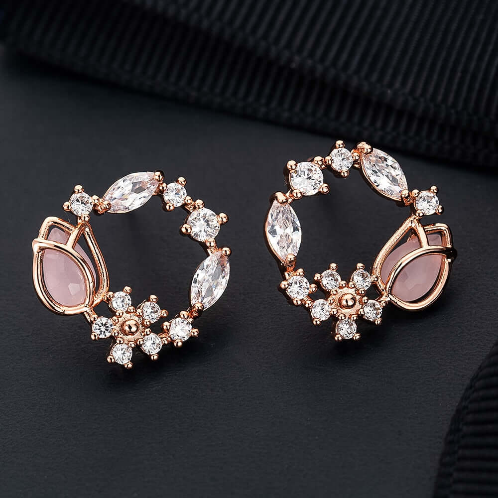 New Arrival Classic Round Pink Green Crystal Stud Earrings Sweet Flower Cirlce Jewelry