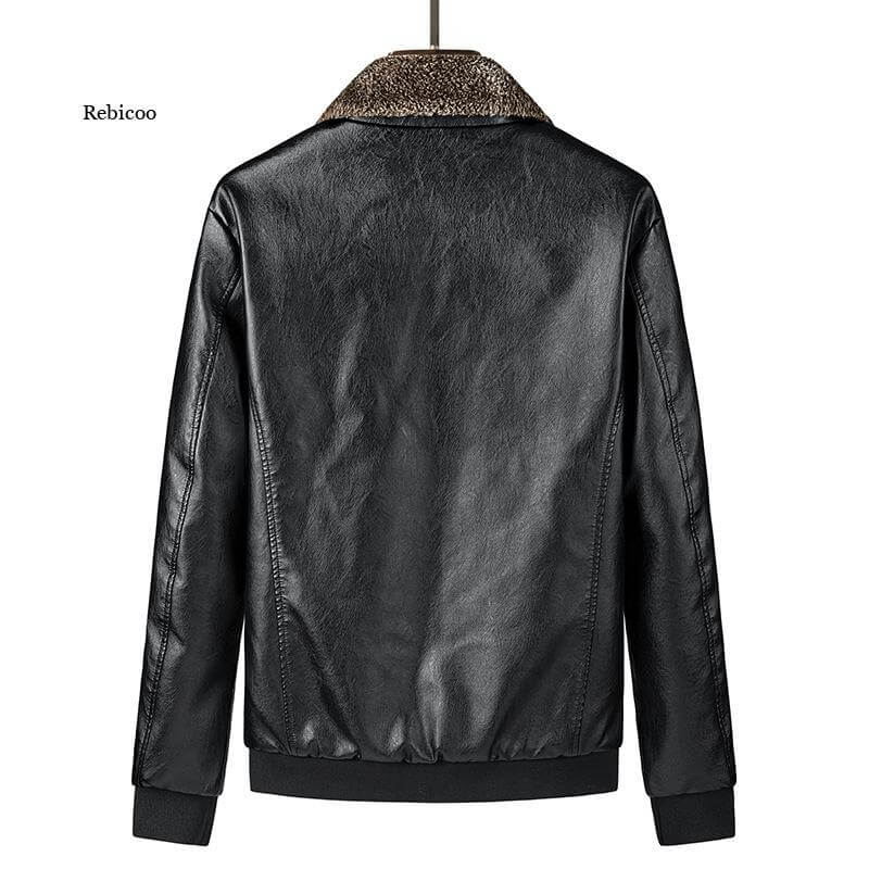 Winter Warm Men's Leather Jackets Thick Leather Casual Jacket Men's Coats Faux Fur Collar Men Pu Windproof Jacket Outerwear