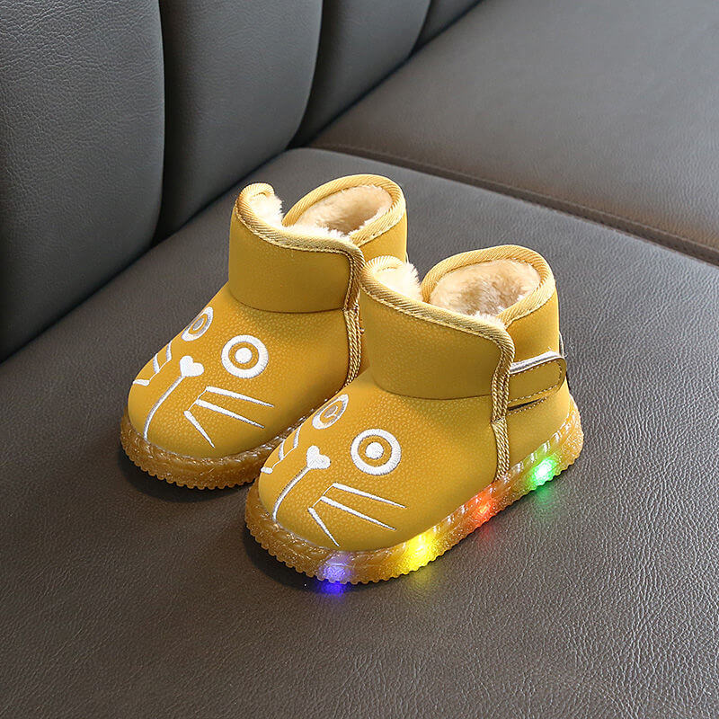 Children PU Boots Shoes Children Baby BOy Girls LED Light Up Boot Luminous Sneakers Winter Warm Snow Boot for Kid  fur boots