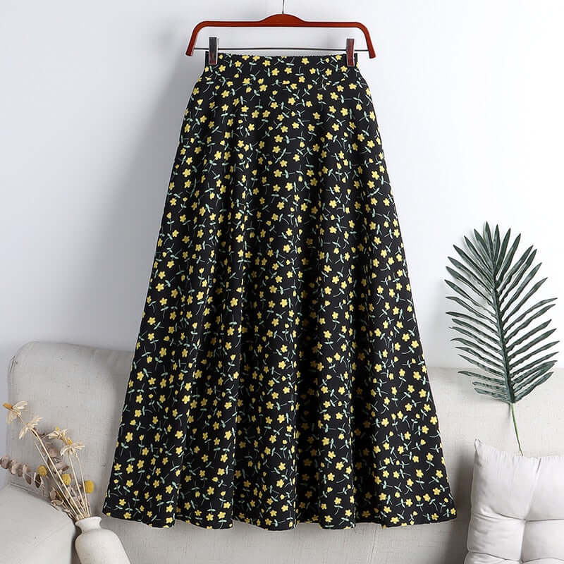 REALEFT New Stylish Floral Printed Tulle Mi-long Women Skirts High Waist Loose Female Umbrella Skirts Ladies Spring Summer