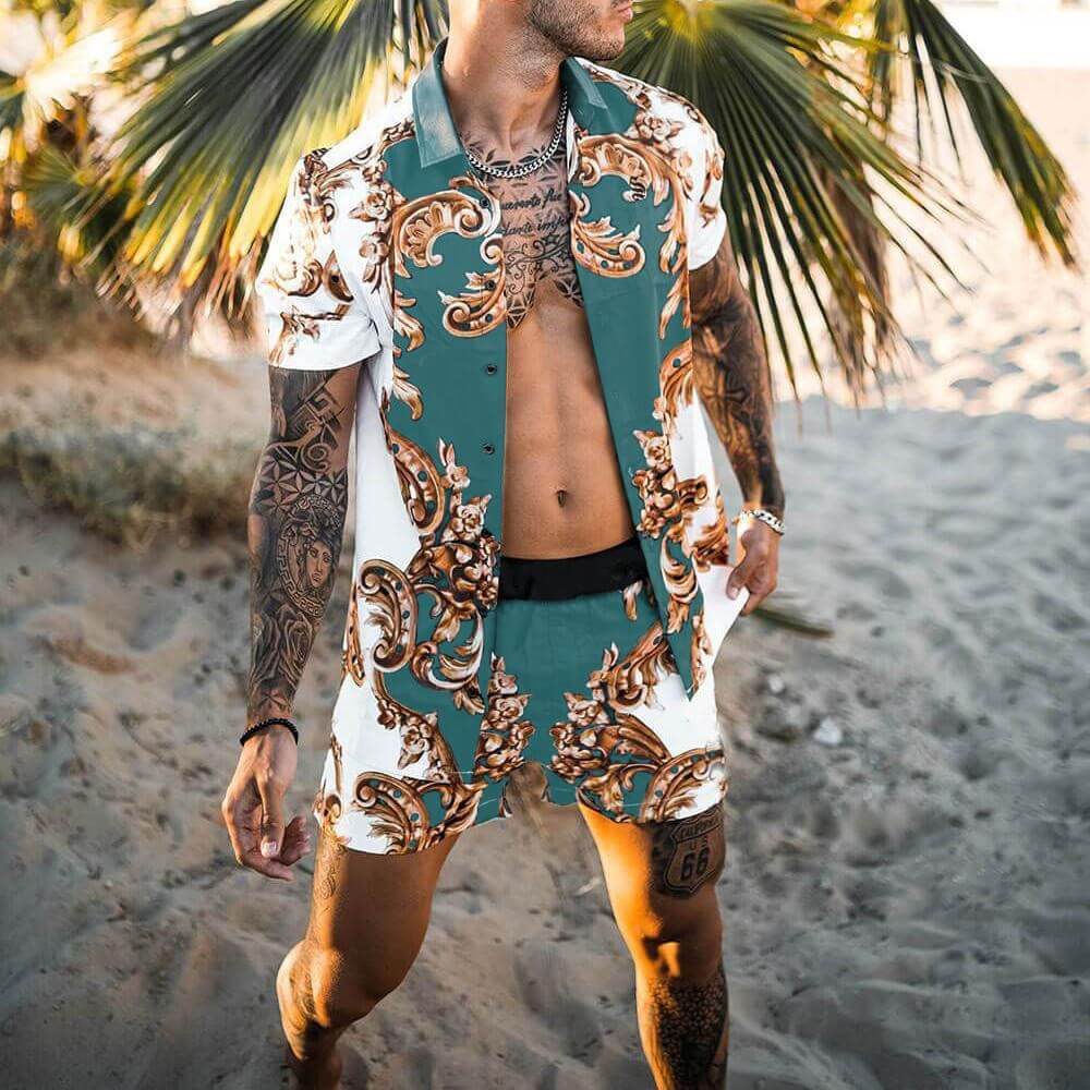 Men's Summer Fashion Hawaiian Beach Suit - Button Front