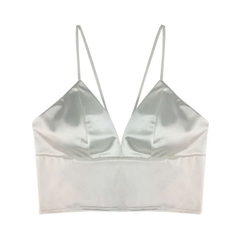 Sexy Satin Crop Tops Women Wireless Bralette Crochet Top Female Spaghetti Strap T-shirt Cropped With Chest Padded Camisole Camis