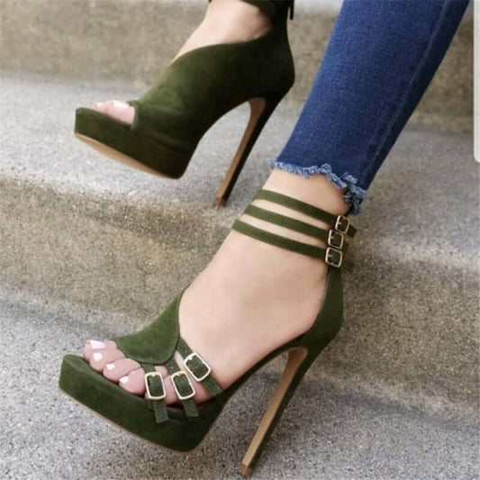 Classy Green Ankle Strap Sandals