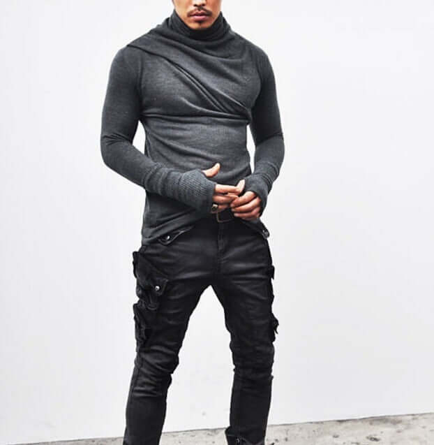 Fall/Winter Fashion Streetwear Long Sleeve Biker Shirt w/ Gloves