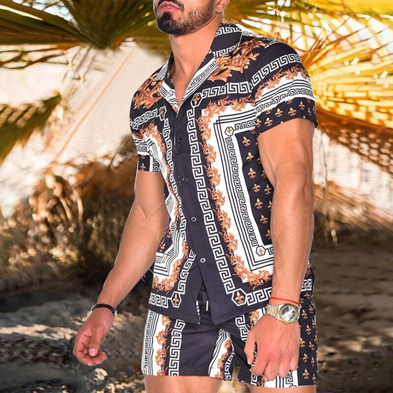 Men's Summer Fashion Hawaiian Beach Suit - Button Front