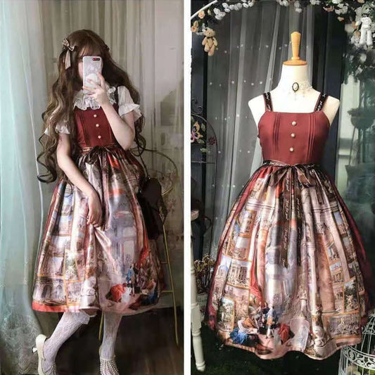 Vintage Clothes Sweet Cute Style Evening Party Dresses Red Sleeveless Girls Kids Children Princess Dress JSK Lolita Dress