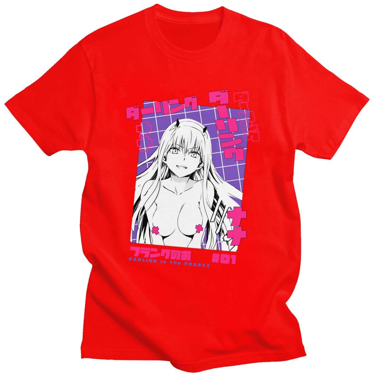 クール Tシャツ男性ダーリン・イン・ザ・フランキス Tシャツ半袖綿 100% Tシャツトップス O ネックカジュアルアニメ Tシャツマンガゼロツーシャツ