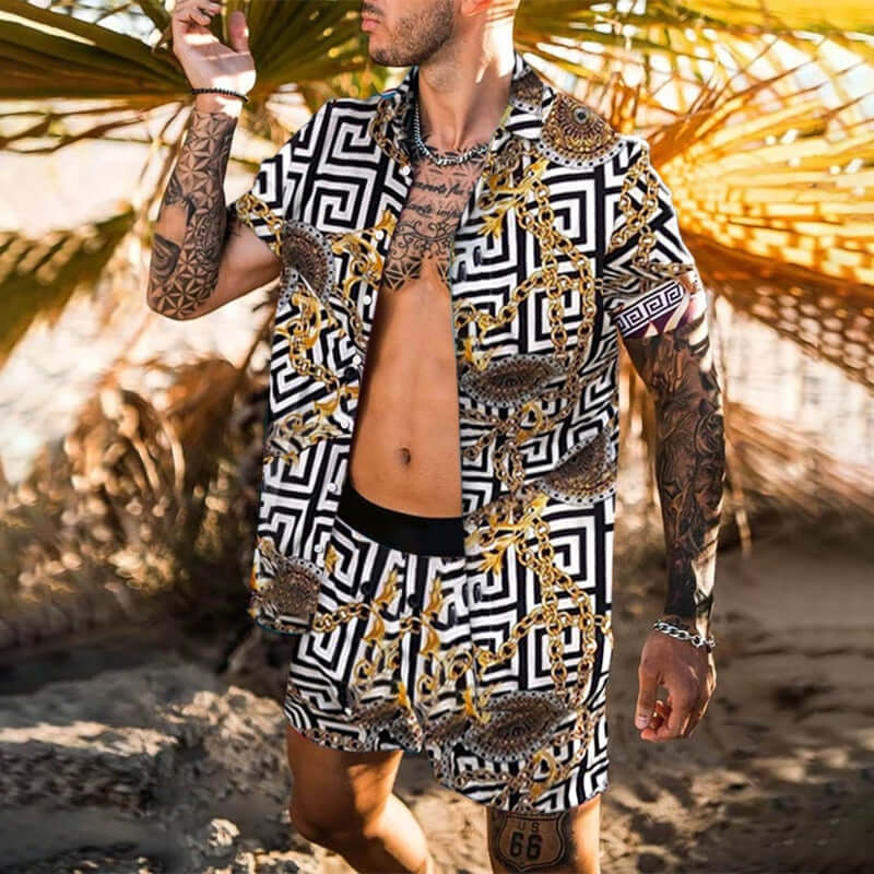 Men's Summer Fashion Hawaiian Beach Suit - Button Front