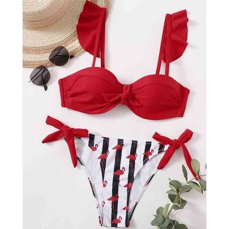 Striped Lace Ruffle Push-Up Bikini