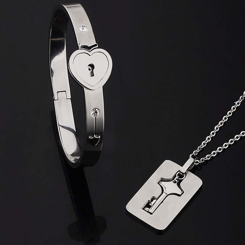 VIP Fashion Concentric Lock Key Titanium Steel Stainless Steel Jewelry Bracelet Necklace Couple Sets