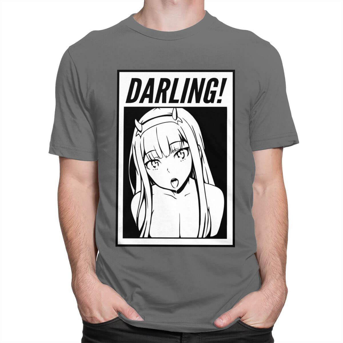 Darling In The Franxx T 恤男式 100% 棉超棒 T 恤 O 领短袖零二 T 恤合身动漫服装礼物