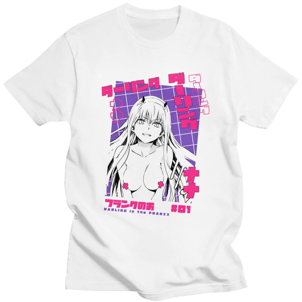 クール Tシャツ男性ダーリン・イン・ザ・フランキス Tシャツ半袖綿 100% Tシャツトップス O ネックカジュアルアニメ Tシャツマンガゼロツーシャツ