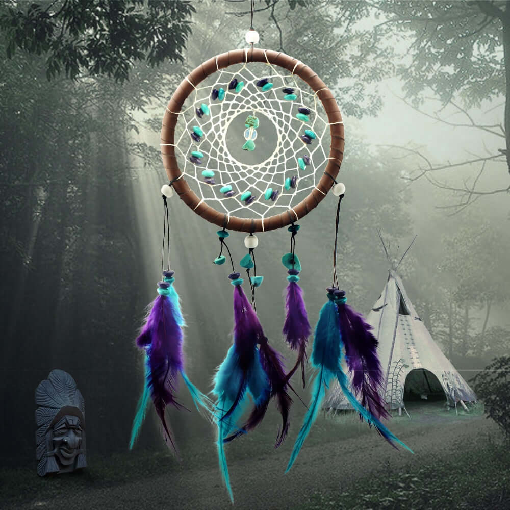 Original silver gray dream catcher 2 ring Indian feather hanging art gifts to bestie friends creative valentine's day gifts