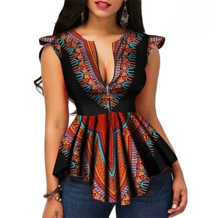 AFrican Clothing Top Dashiki Print Sexy Ankara Plus Size S-2XL Summer T-shirts Ethnic Short Sleeve Ladies African Dress